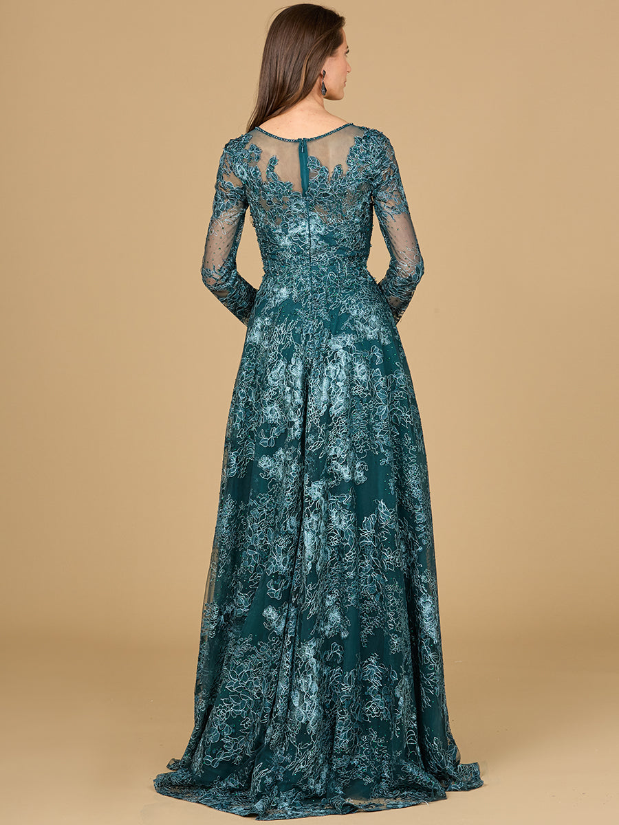 Long Sleeve, Illusion Neck Gown
