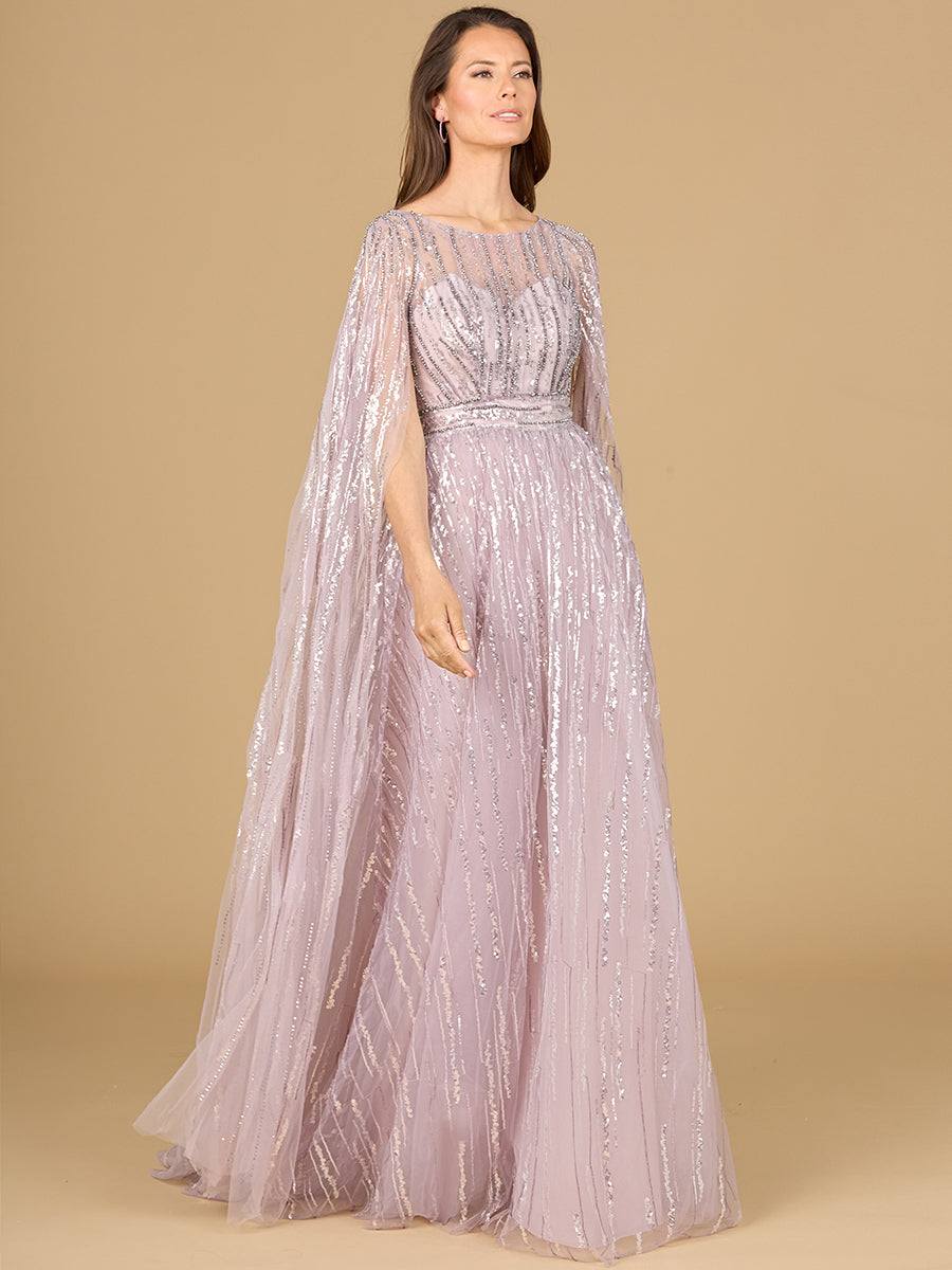 A-line Gown with Long Cape Sleeves