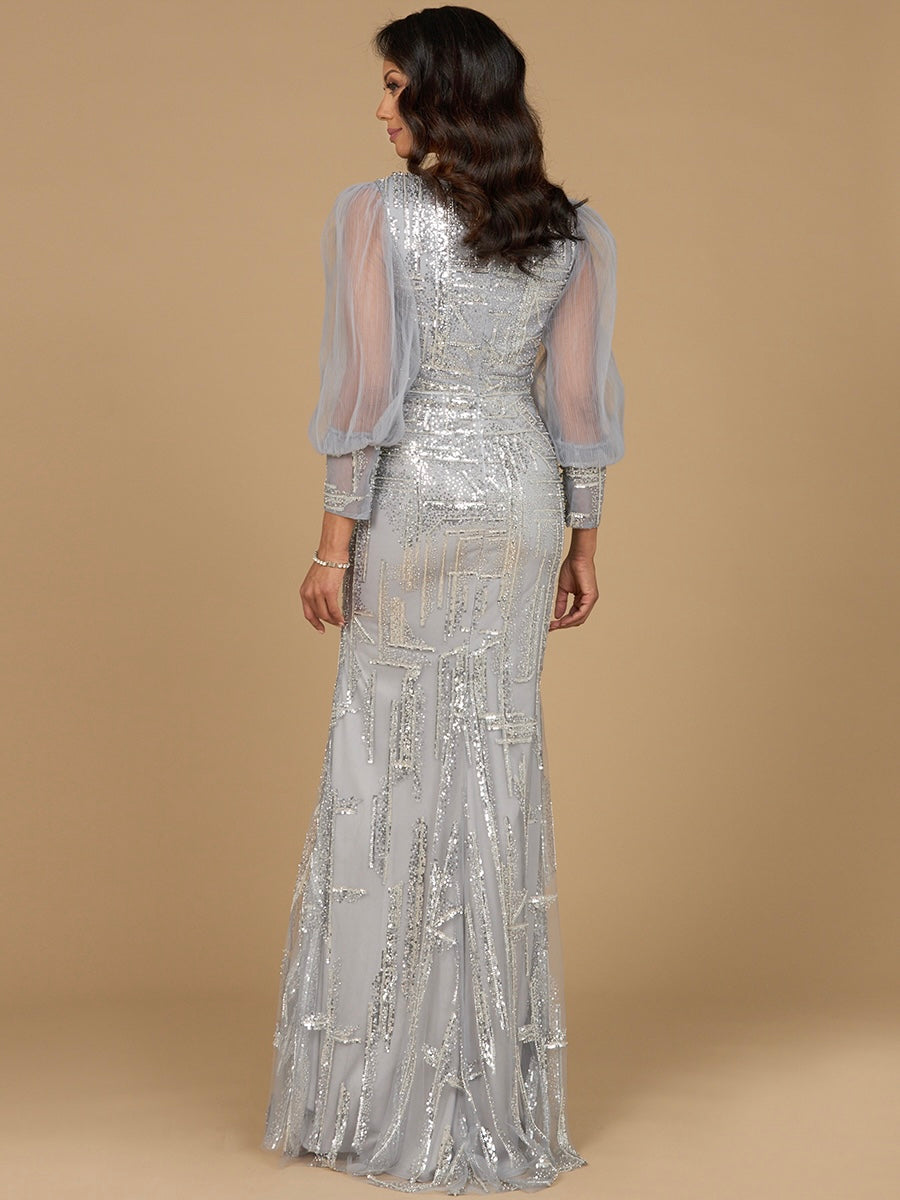 Long Sleeve Lace Gown with Removable Over Skirt