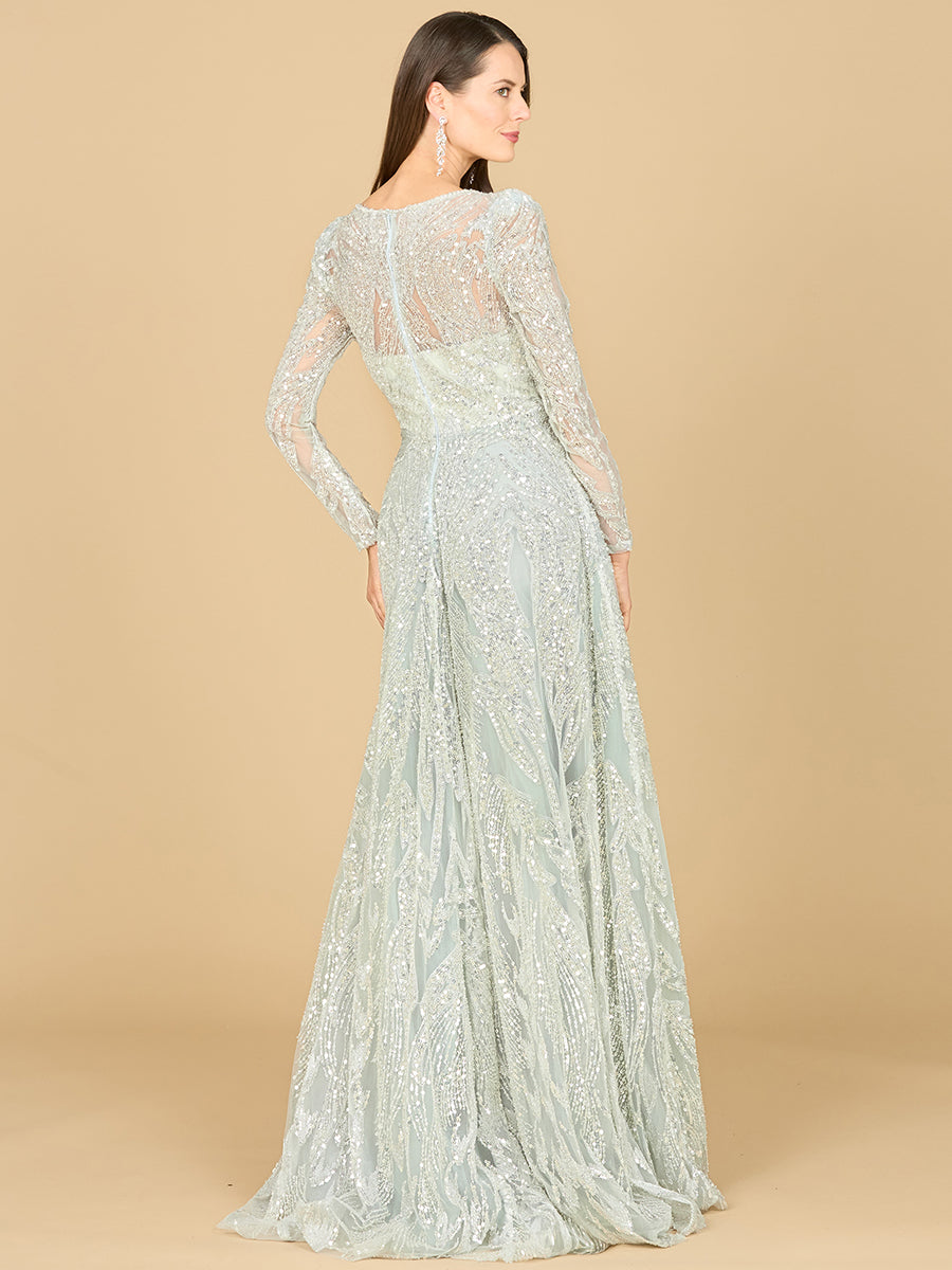 Long Sleeve Beaded Lace Gown