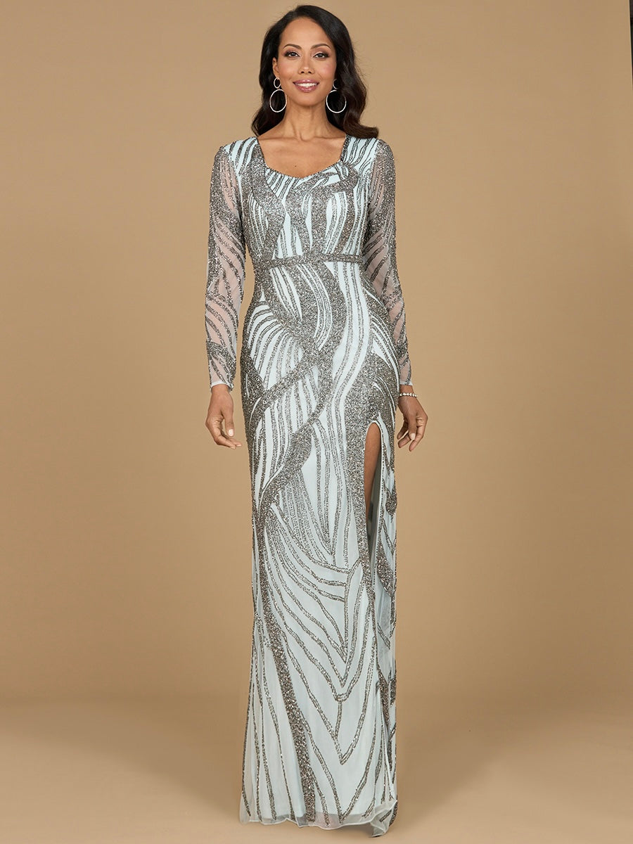 Cascading Beads Long Sleeve Dress