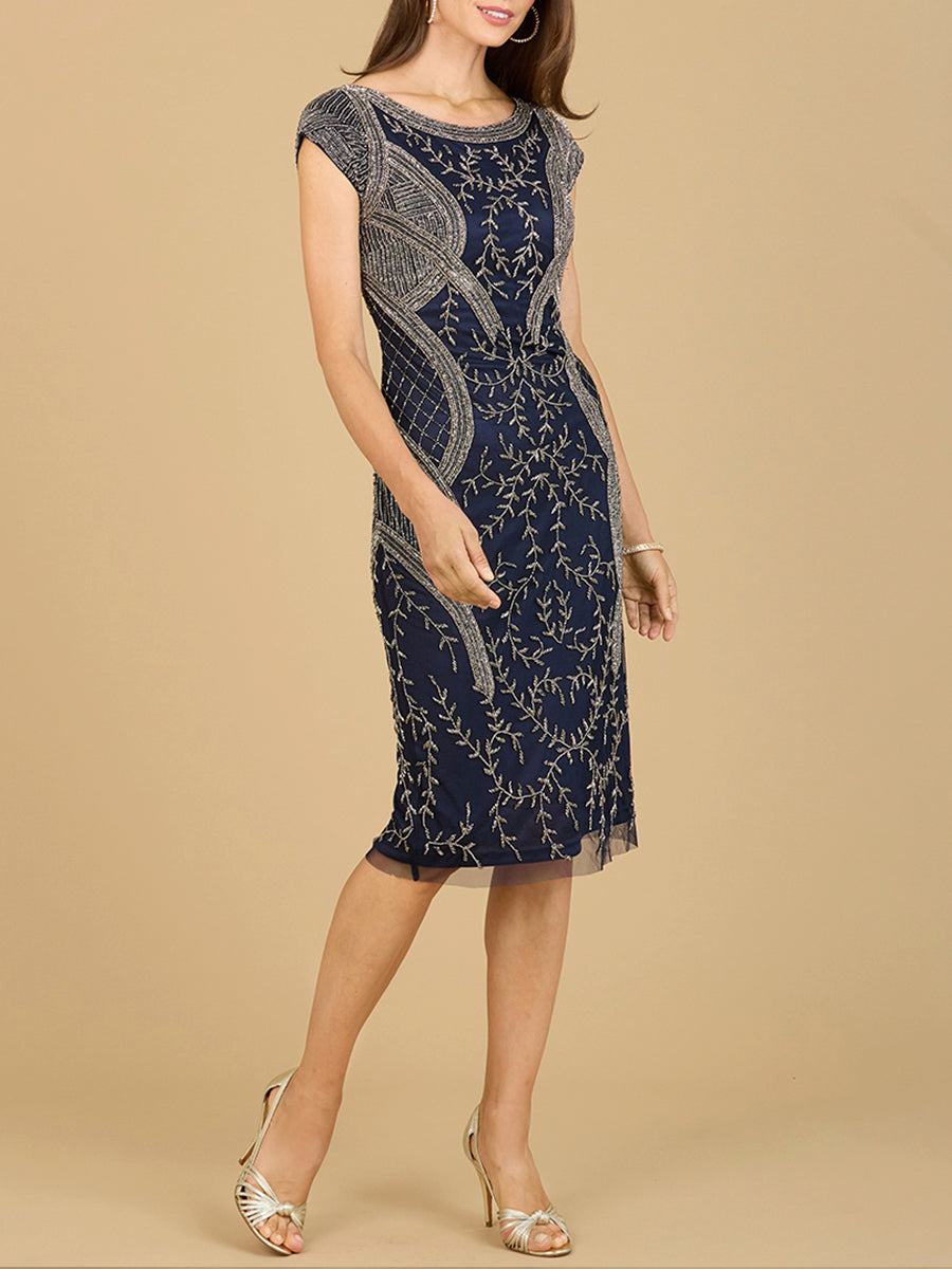 Cap Sleeve Midi Gown with High Neckline