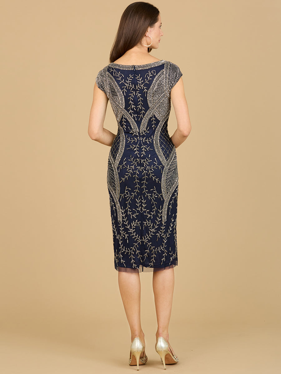 Cap Sleeve Midi Gown with High Neckline