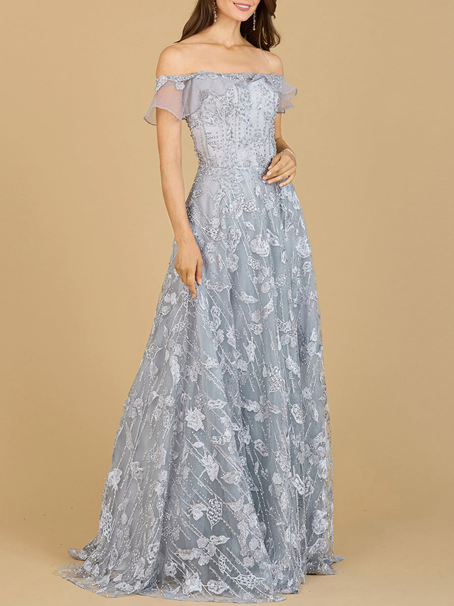 Flutter Off Shoulder Lace Gown