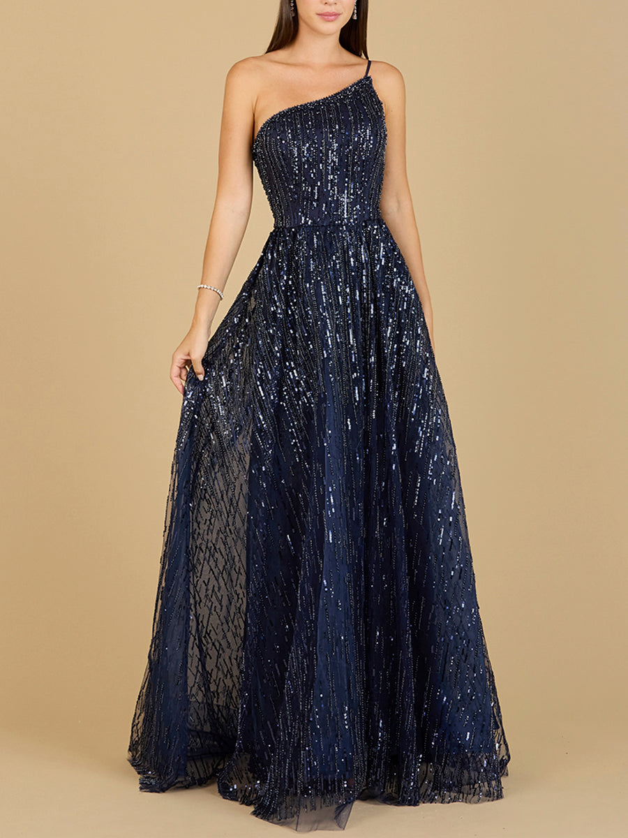 One Shoulder Navy Ball Gown