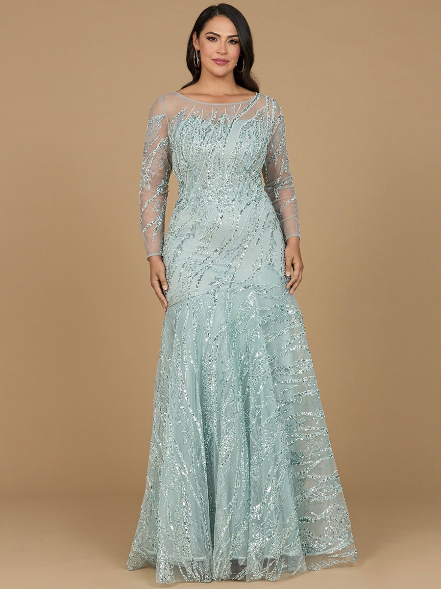 Long Sleeve Mermaid Beaded Gown