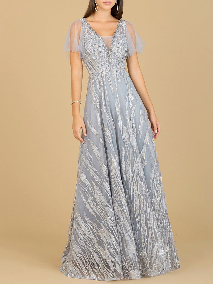 Cape Sleeve V-Neck Gown  - OUTLET