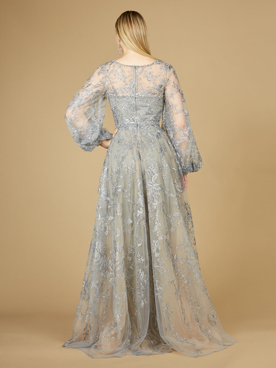 V Neckline Balloon Sleeve Gown