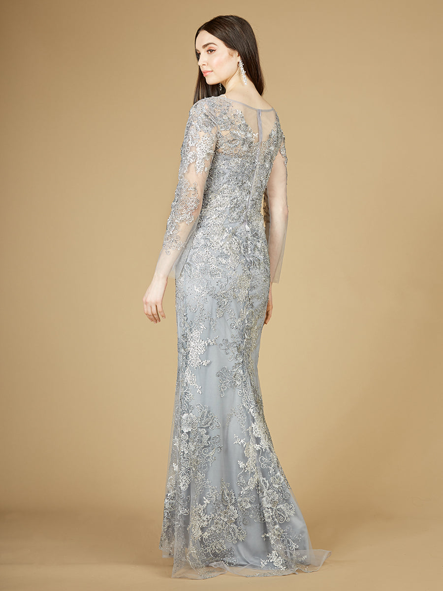 High Neck Long Sleeve Fitted Lace Gown