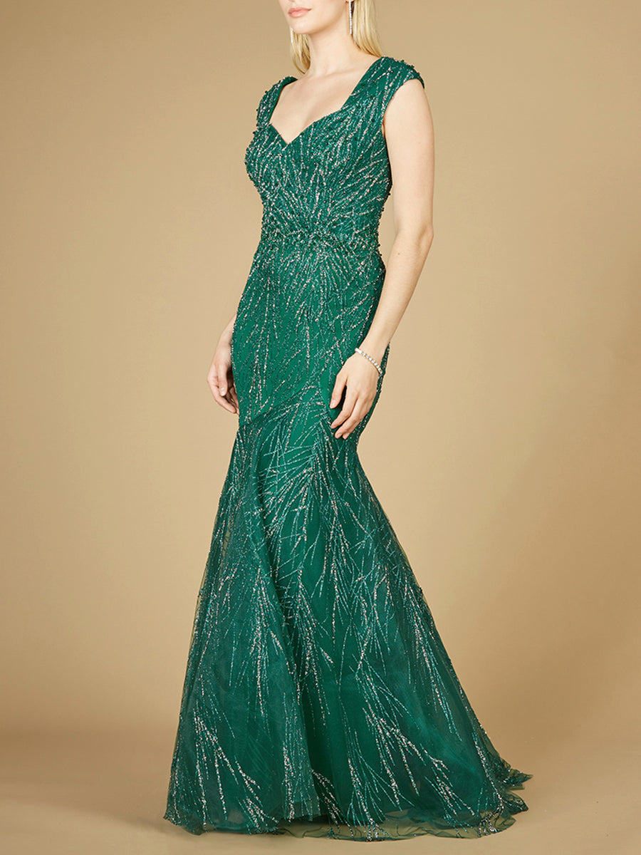 Cap Sleeve Mermaid Beaded Gown