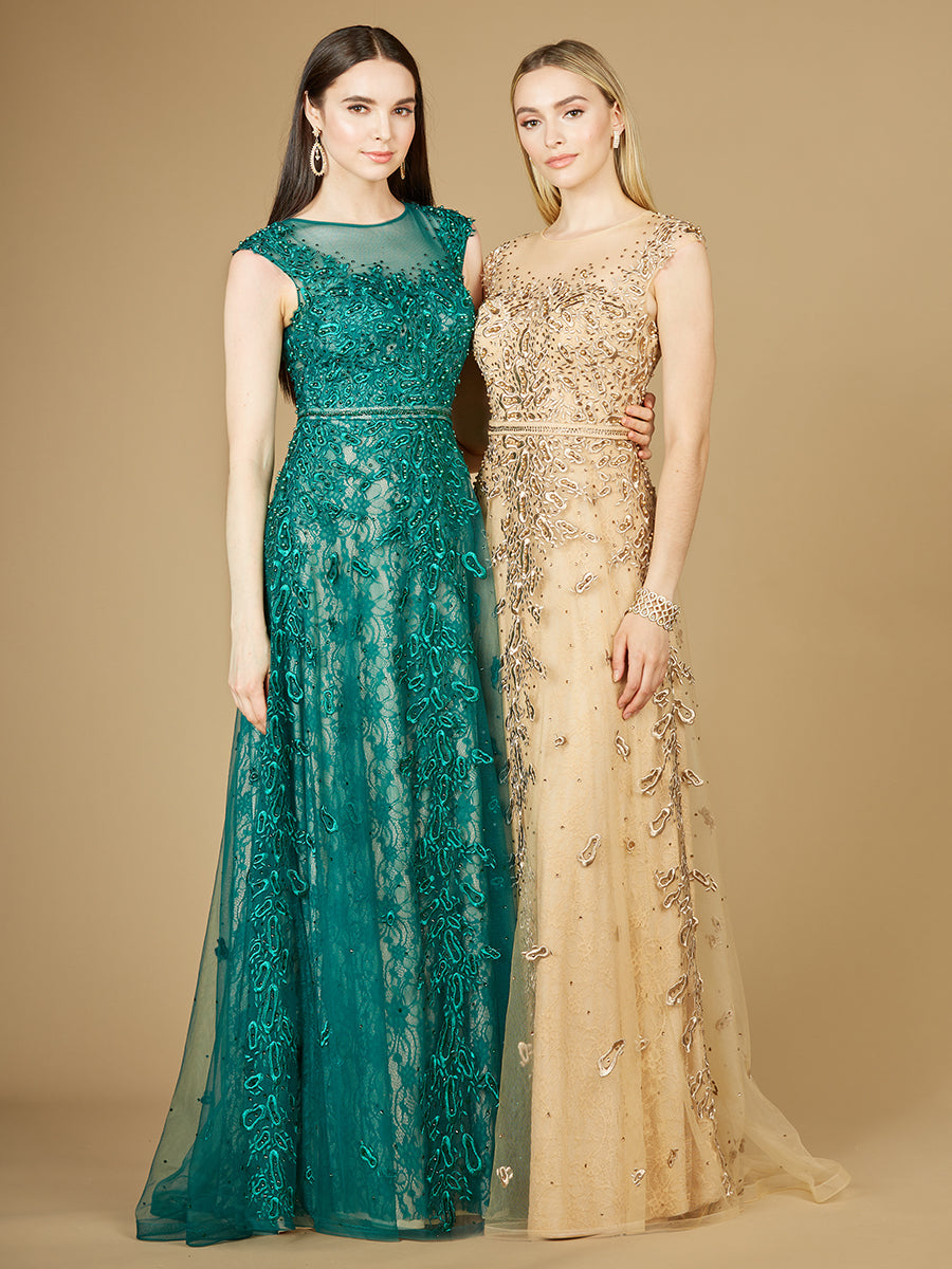 Inspired Lace Gown with Cap Sleeves