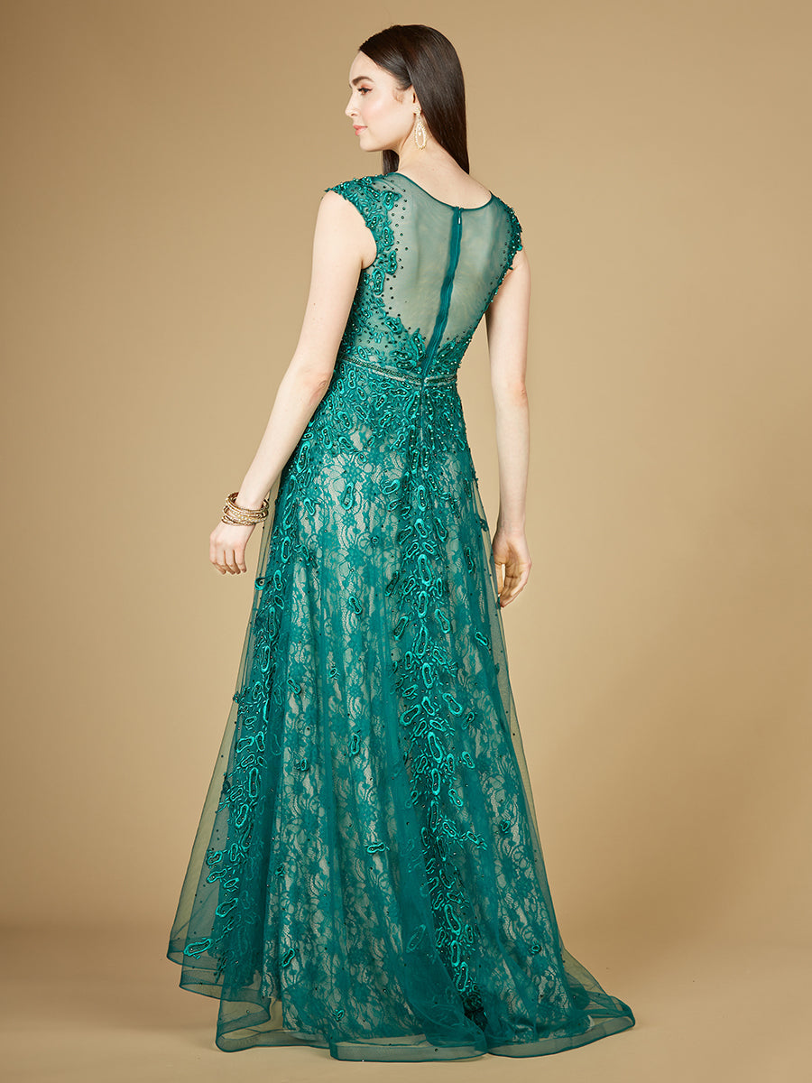 Inspired Lace Gown with Cap Sleeves