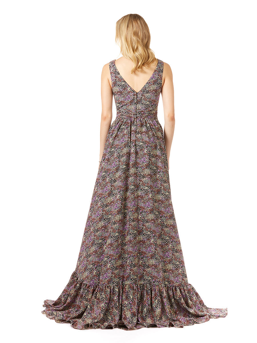 V-Neck Long Print Gown Hi-Low Wrap OUTLET