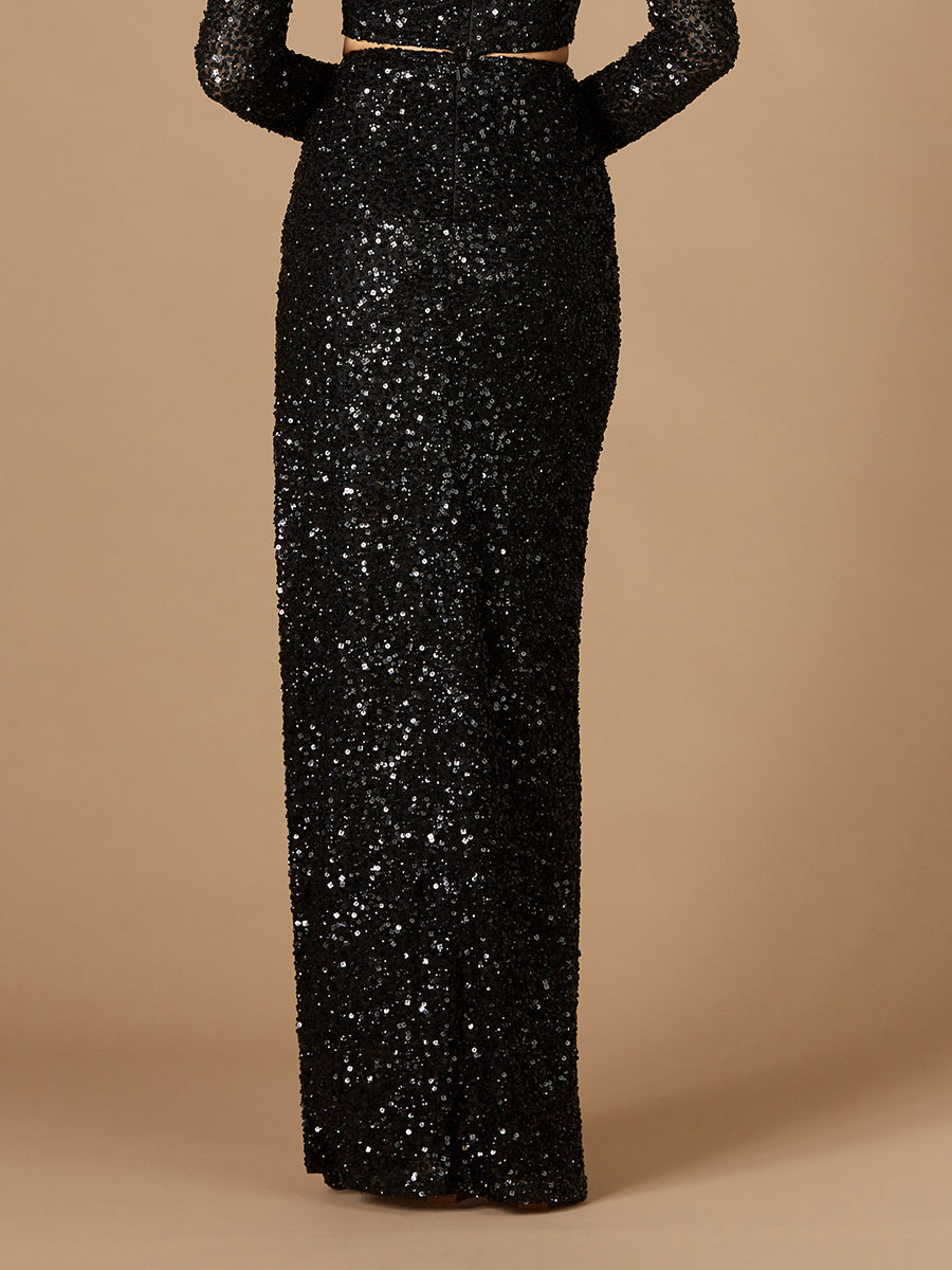 Long Side-Slit Beaded Skirt