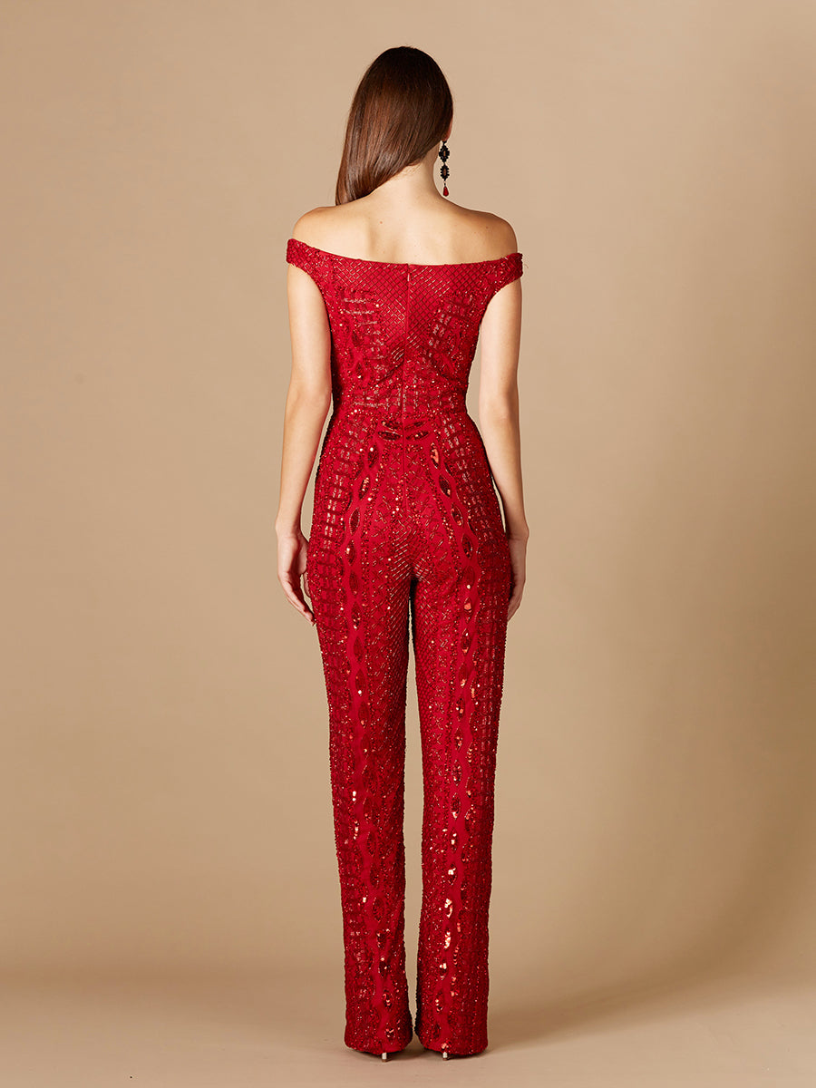 Beaded Off Shoulder Jumpsuit