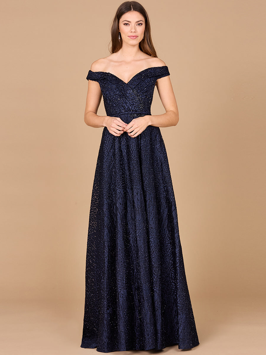 Tonal Beaded Off Shoulder Ballgown