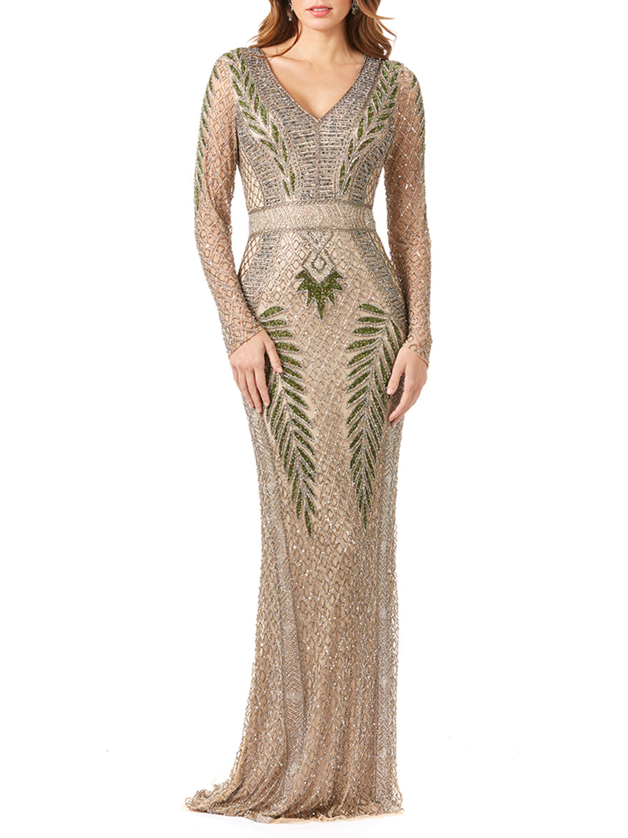 Long Sleeve Beaded Gown