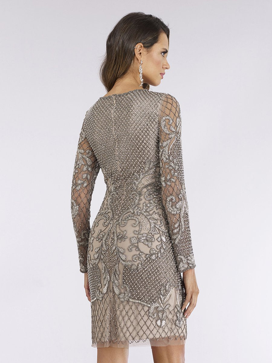Lara 29610 - Long Sleeve Beaded Cocktail Dress