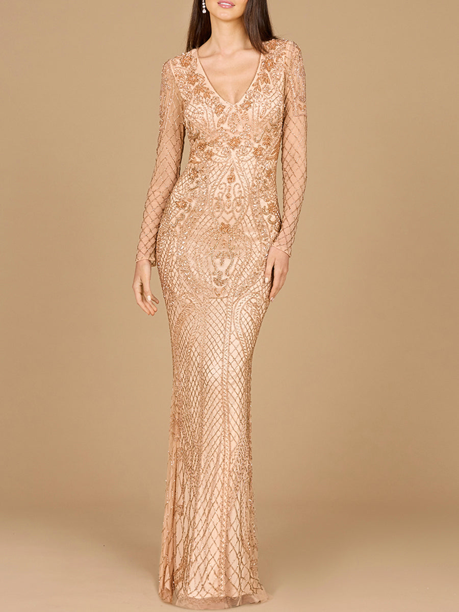 Lara 29615 - Long Sleeve Beaded Dress