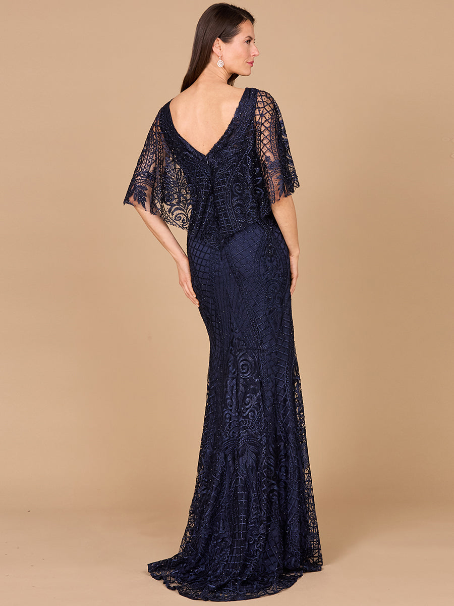 Lara 29673 - Cape Sleeve Mermaid Gown