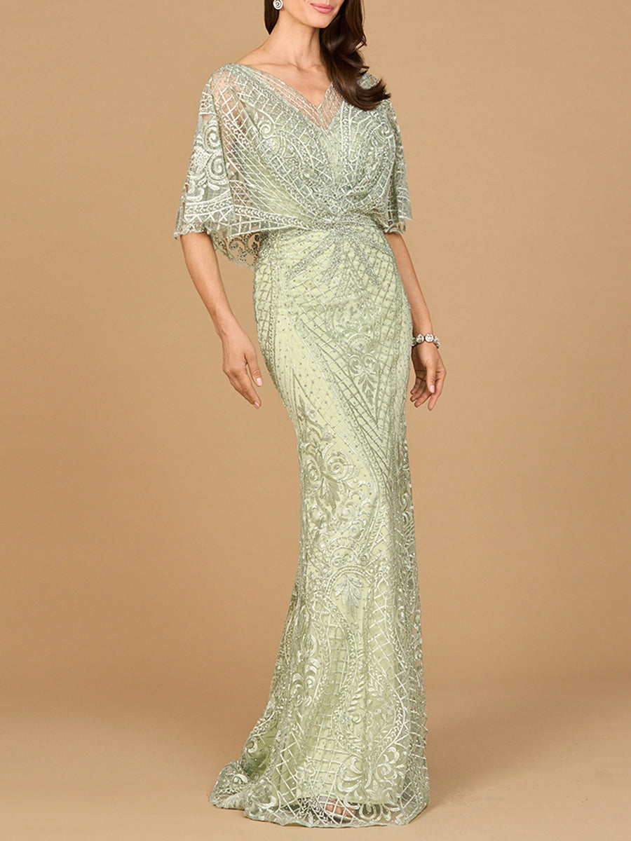 Lara 29673 - Cape Sleeve Mermaid Gown