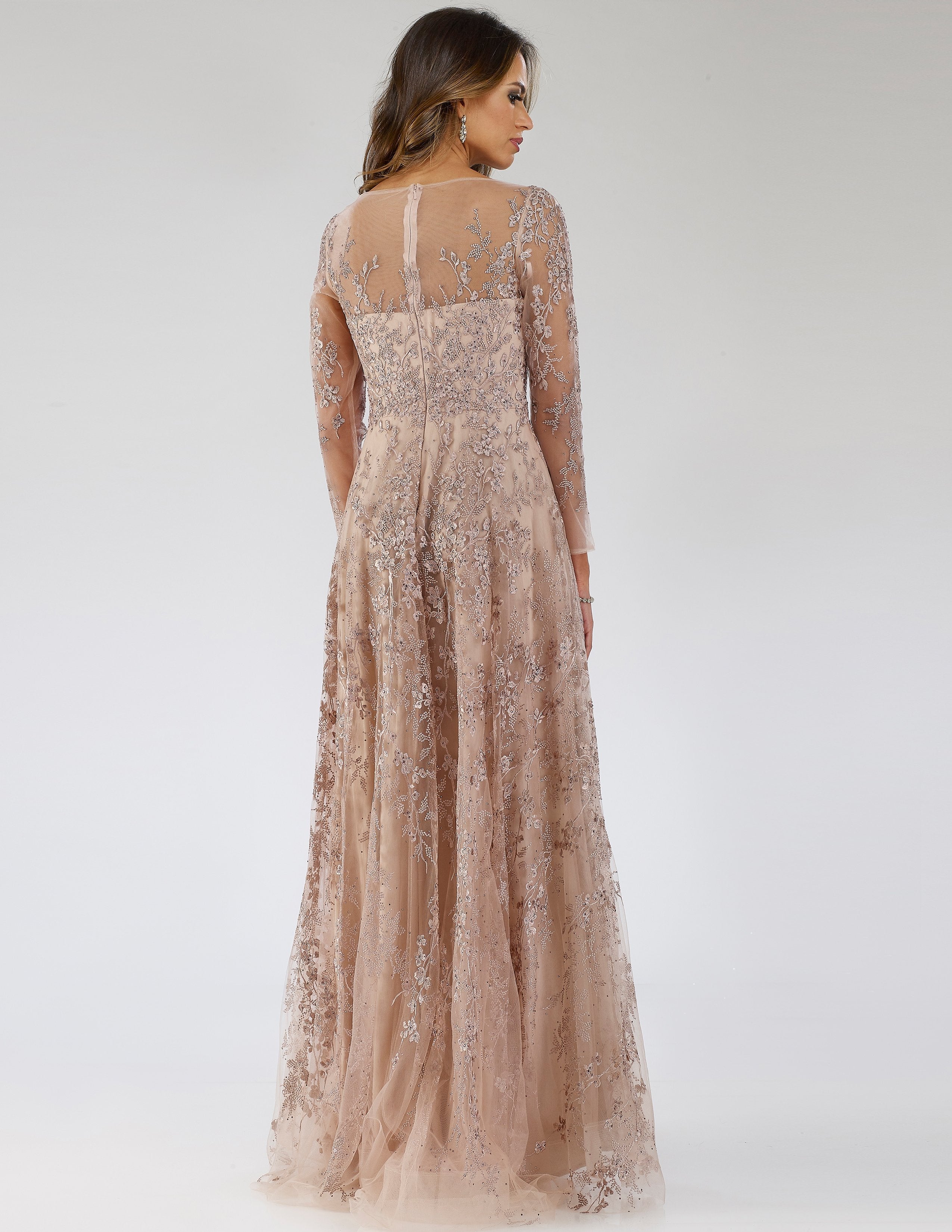 Lara 29677 - Illusion Neckline A-line Long Sleeves Gown