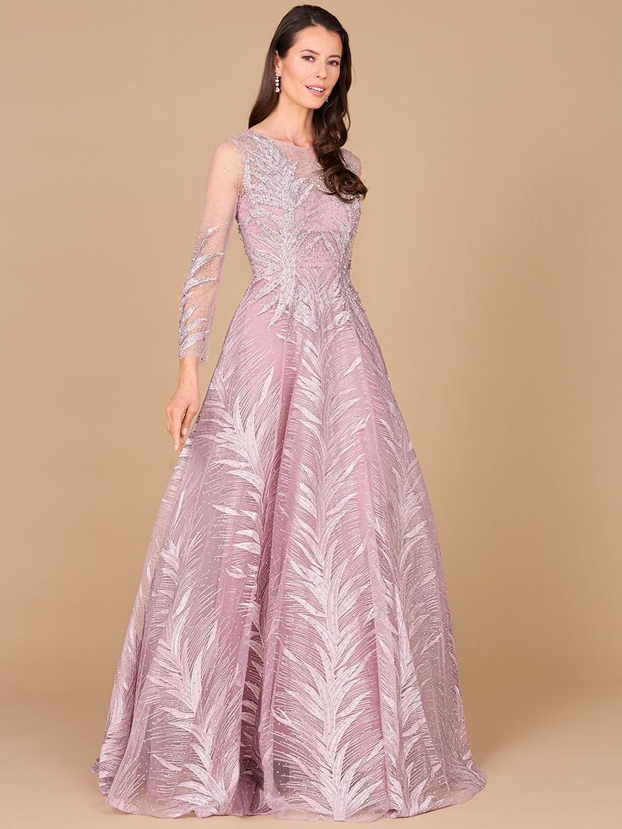 Lara 29761 - High Neck Sheer Long Sleeve Embellished Gown