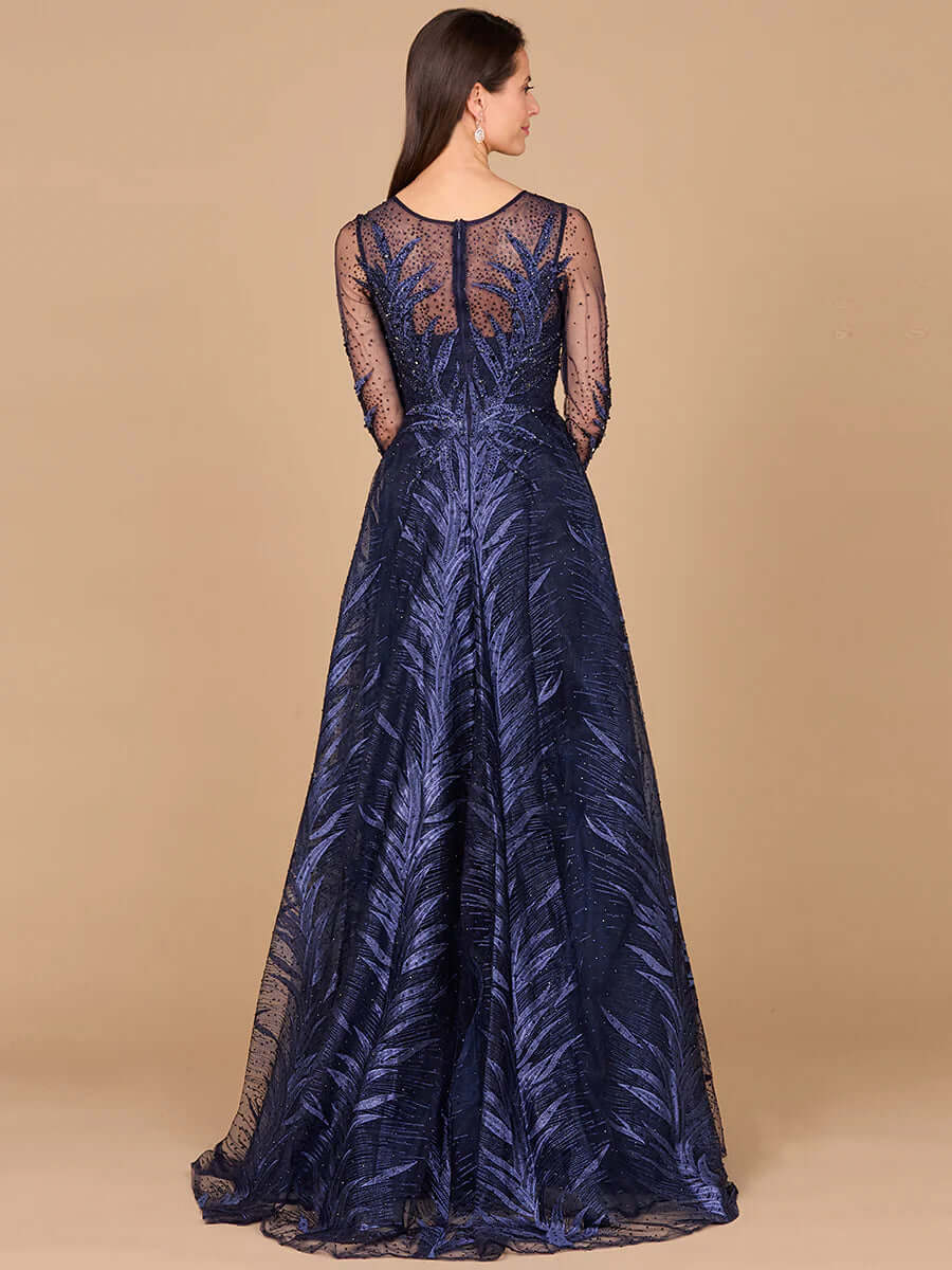 29761 - High Neck Sheer Long Sleeve Embellished Gown