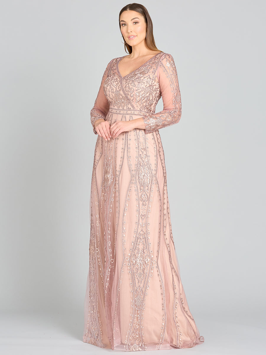 Lara 29788 - Long Illusion Sleeves, A-line Long Gown