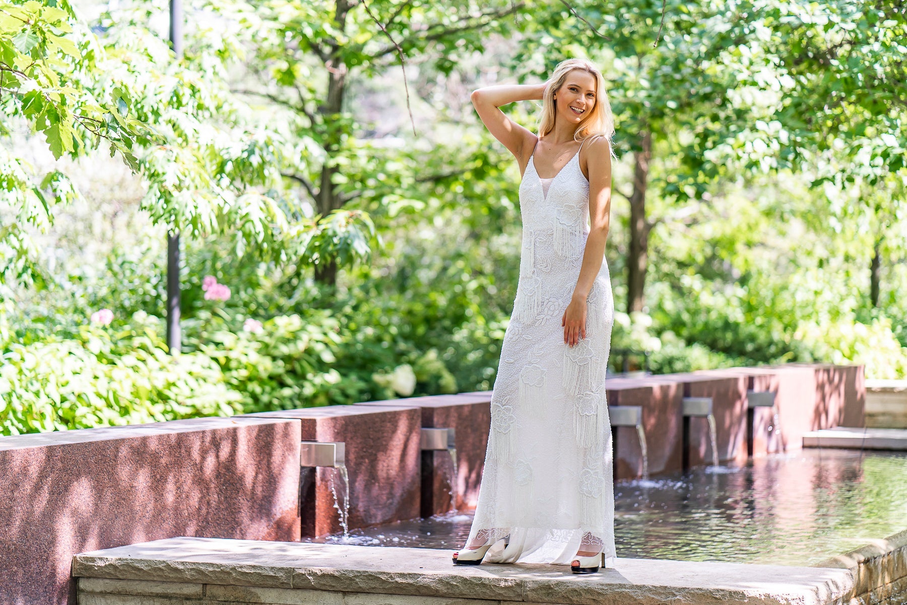 Lara Danika Floral Beaded Sheath Beaded Dress with Beaded Fringe