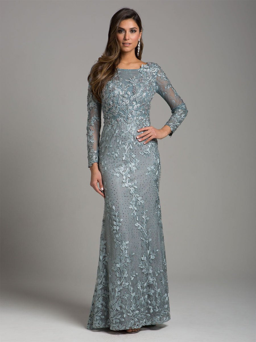 Lara 29924 - Long Sleeve Lace Dress With Lace Appliques