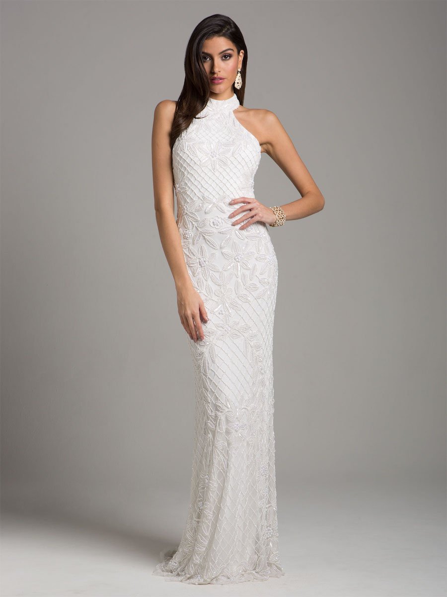 Lara Lattice-Beaded Halter Neck Sheath Wedding Gown