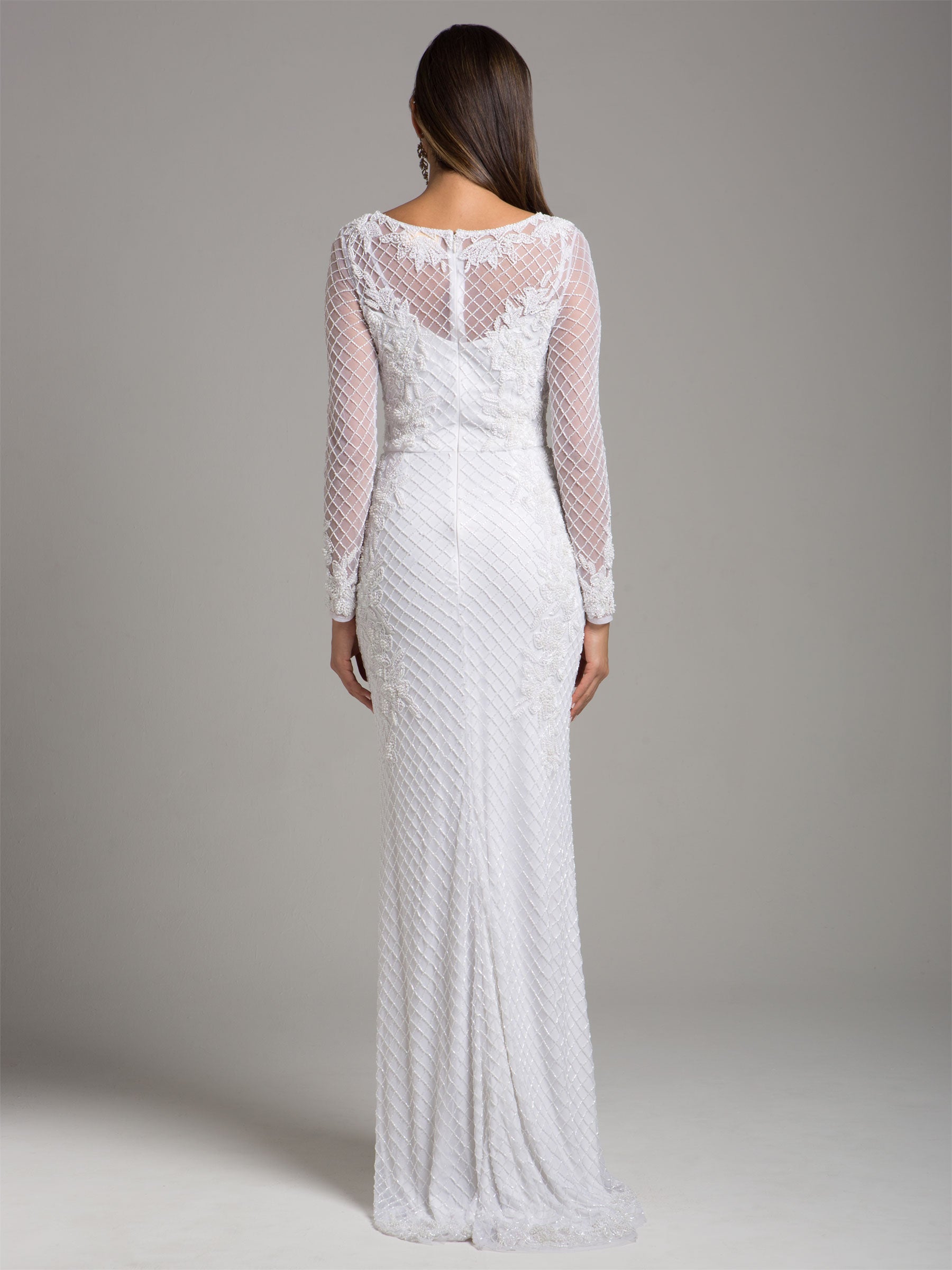 Lara 51004 - High Neck, Long Sleeve Beaded Wedding Gown