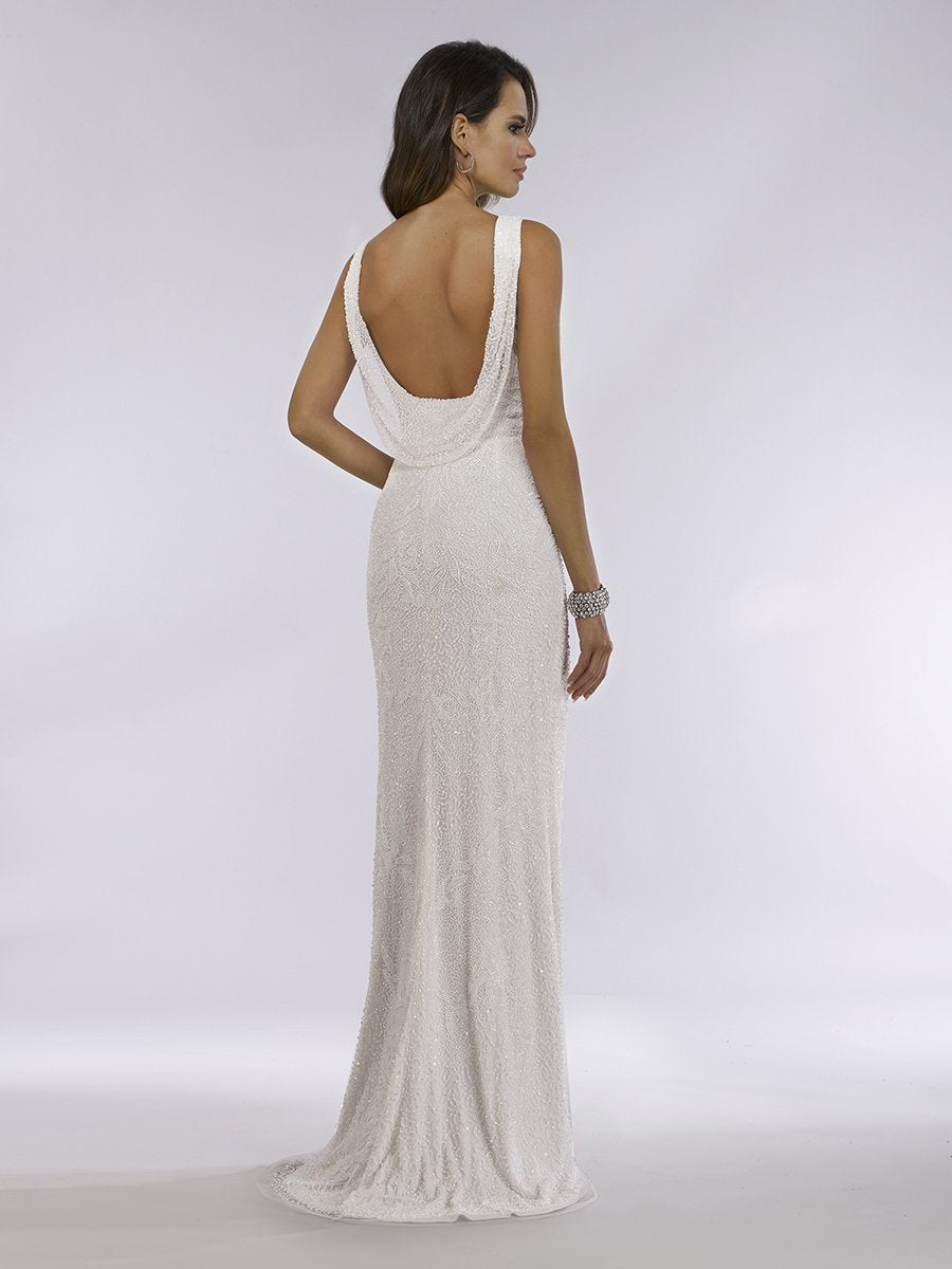 Lara Erika Beaded Draped Cowl Back V-Neck Wedding Dress