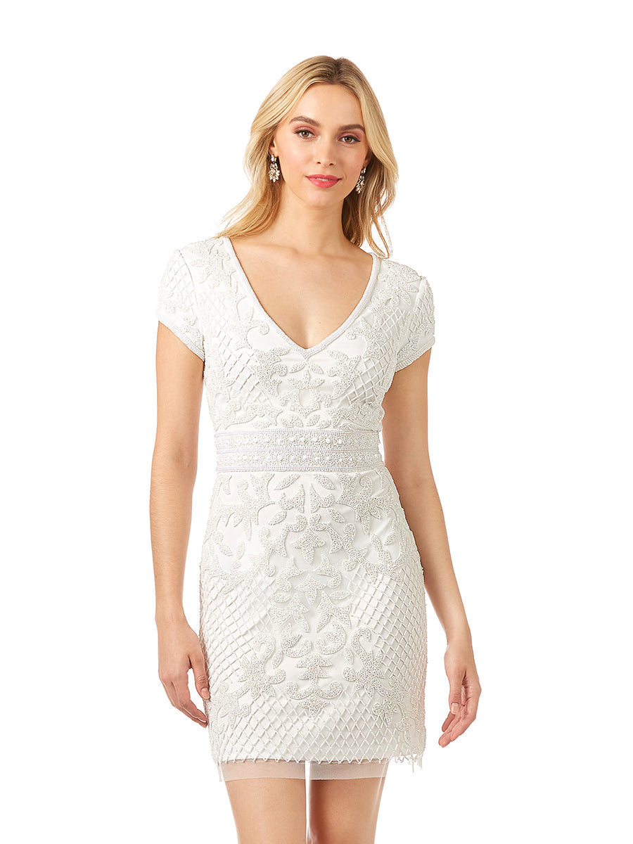 Lara Cam V-Neck Beaded Mini Sheath Dress