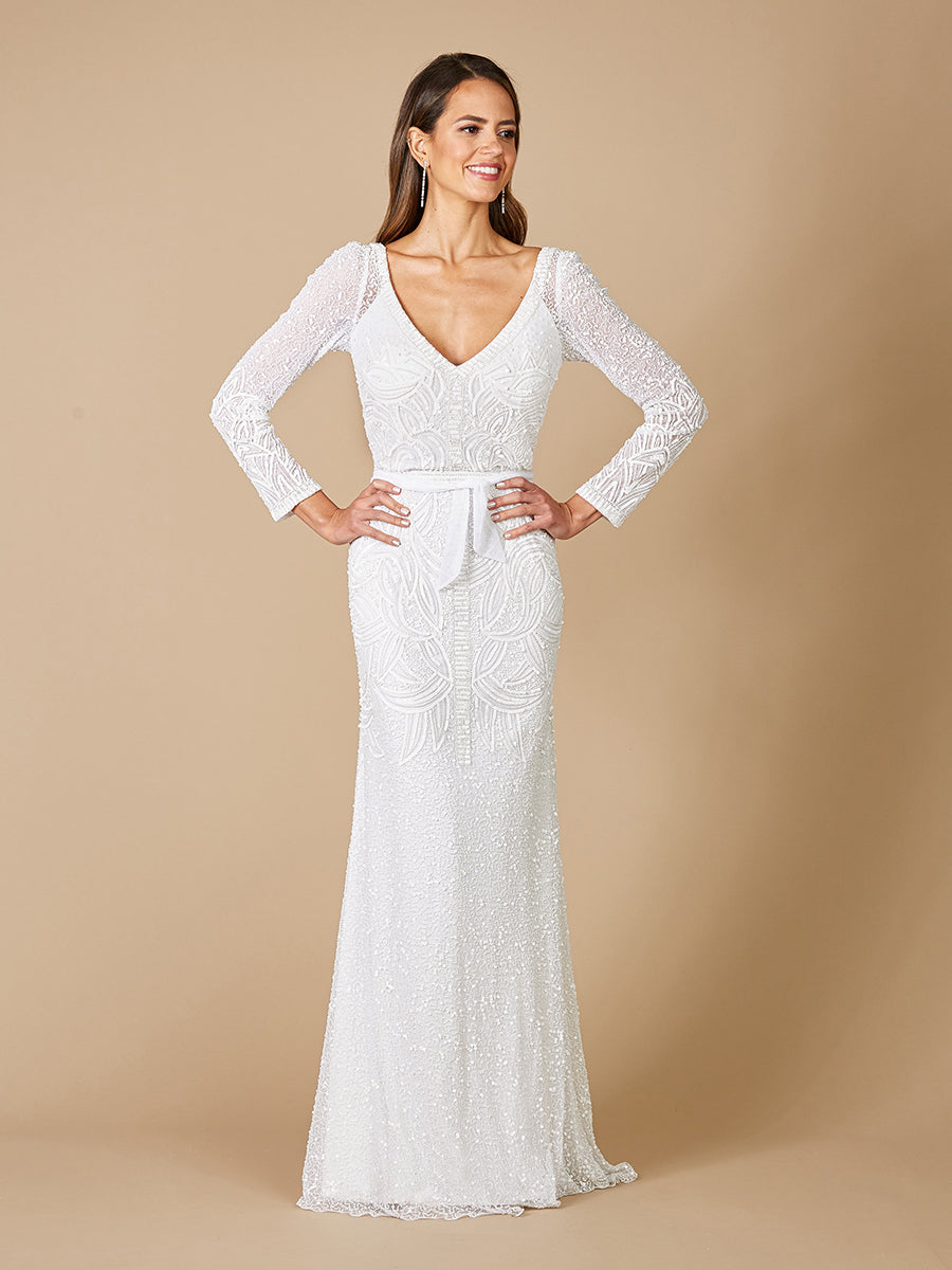 Lara Grant Long Sleeve Beaded Wedding Dress