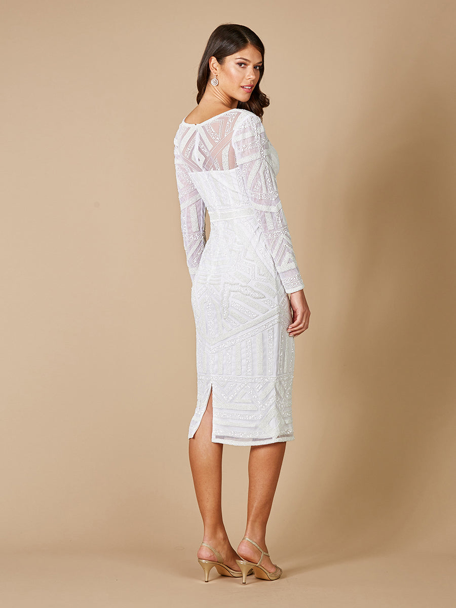 Lara Gloria Long Sleeve Beaded Midi Dress