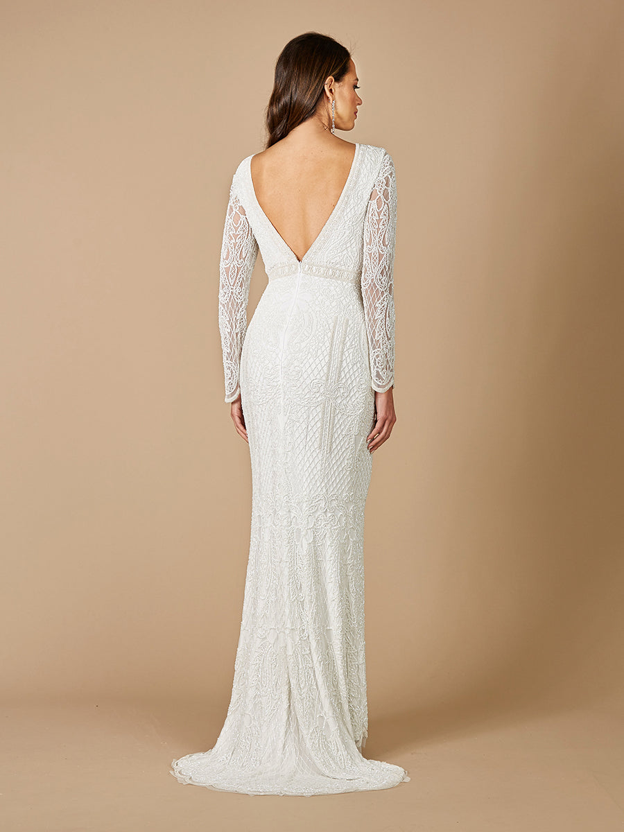 Lara Flora Beaded Long Sleeve Wedding Gown