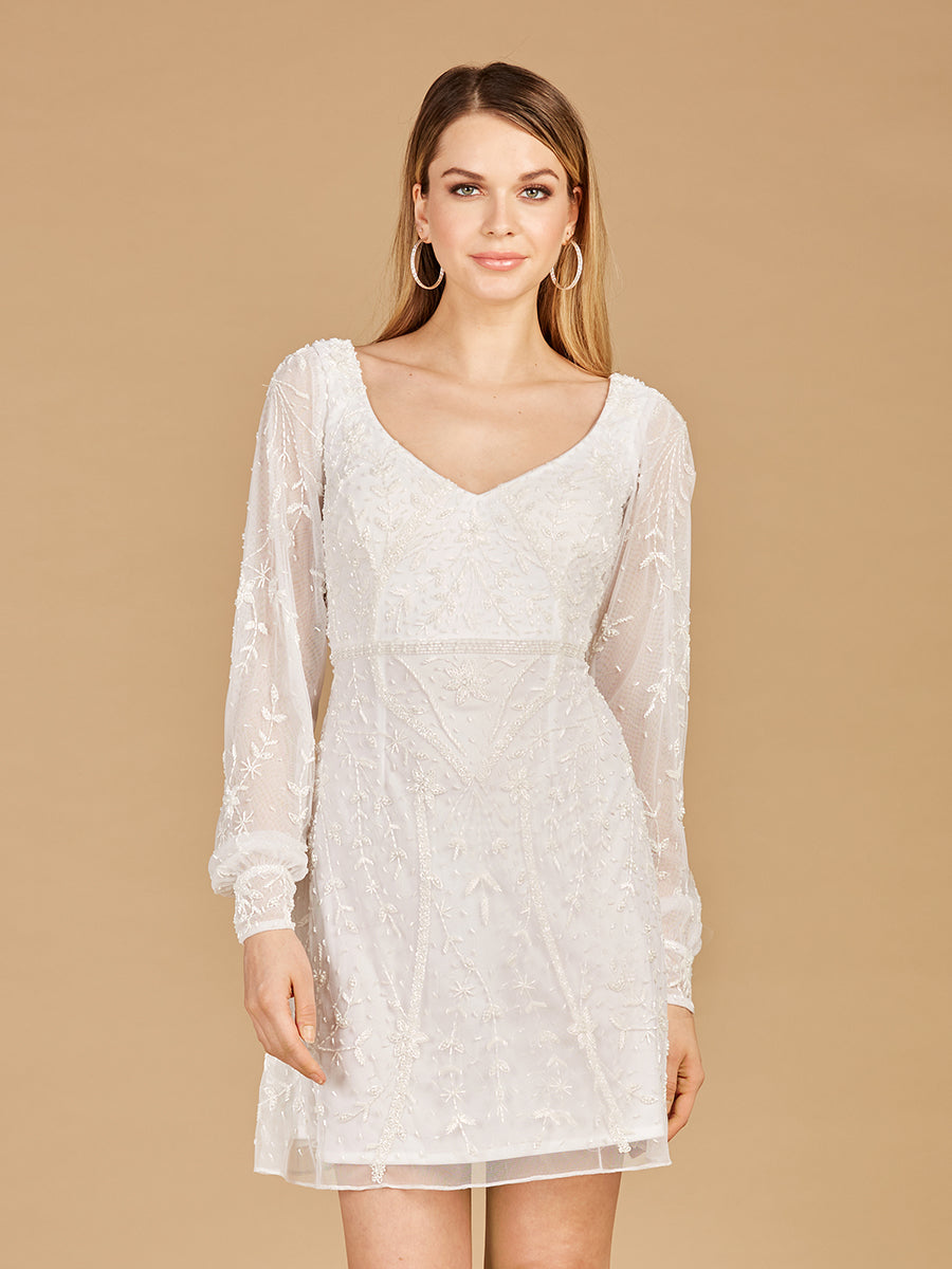 V-Neck, Long Sleeve Bridal Cocktail Dress