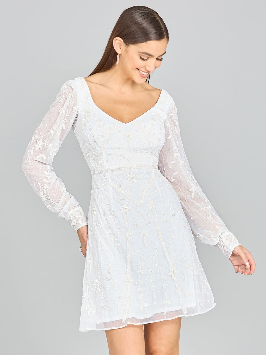 V-Neck, Long Sleeve Bridal Cocktail Dress