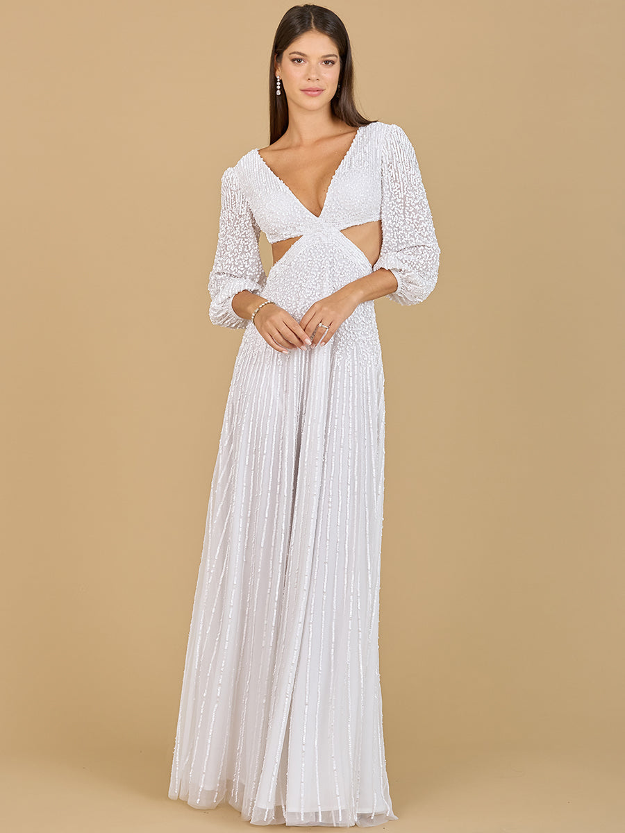 Long Sleeve Cut Out Wedding Dress