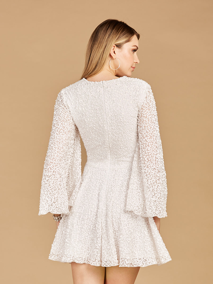 Long Bell Sleeve Sequin Bridal Cocktail Dress
