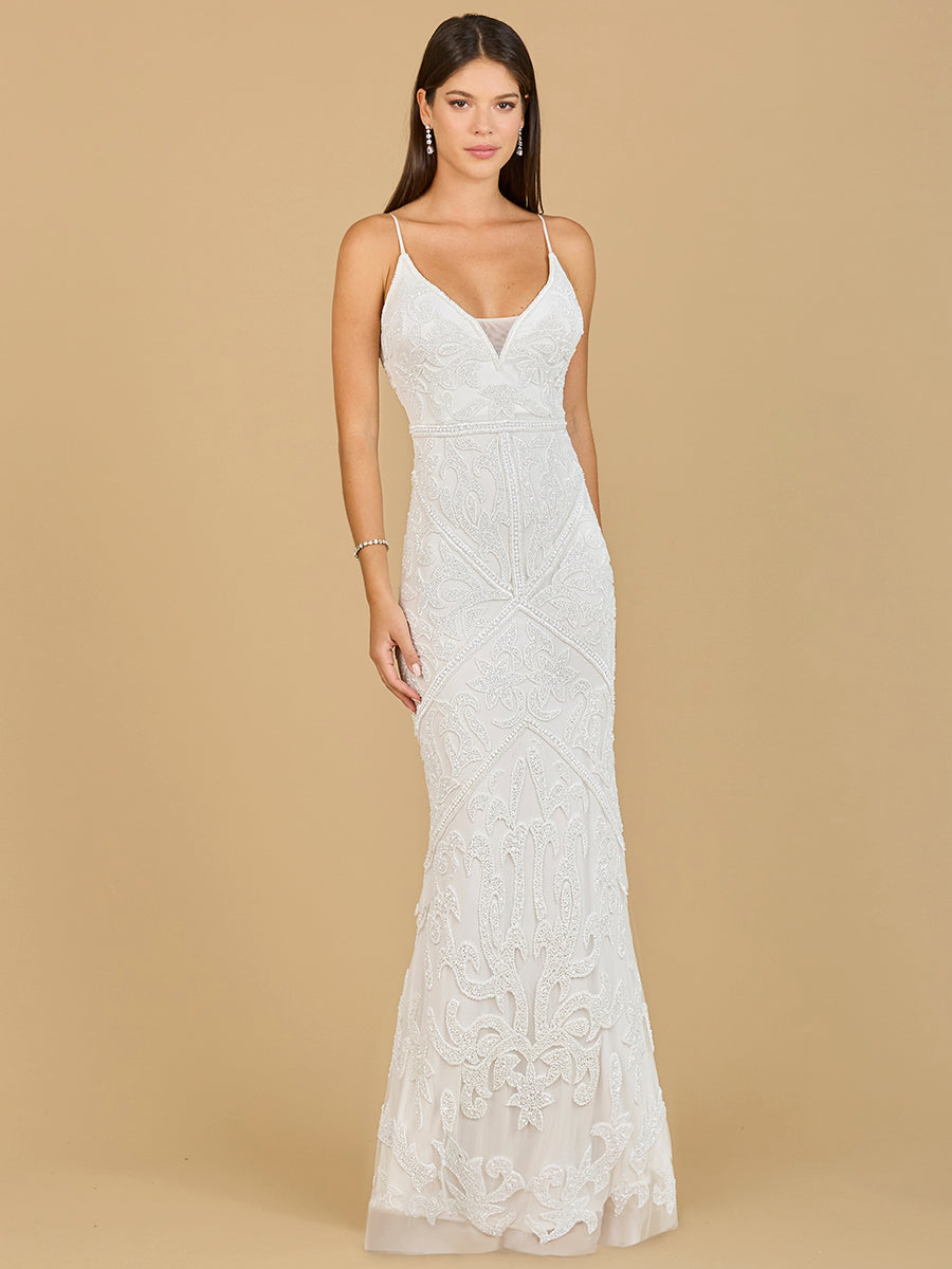 Beaded Spaghetti Strap Fitted Gown