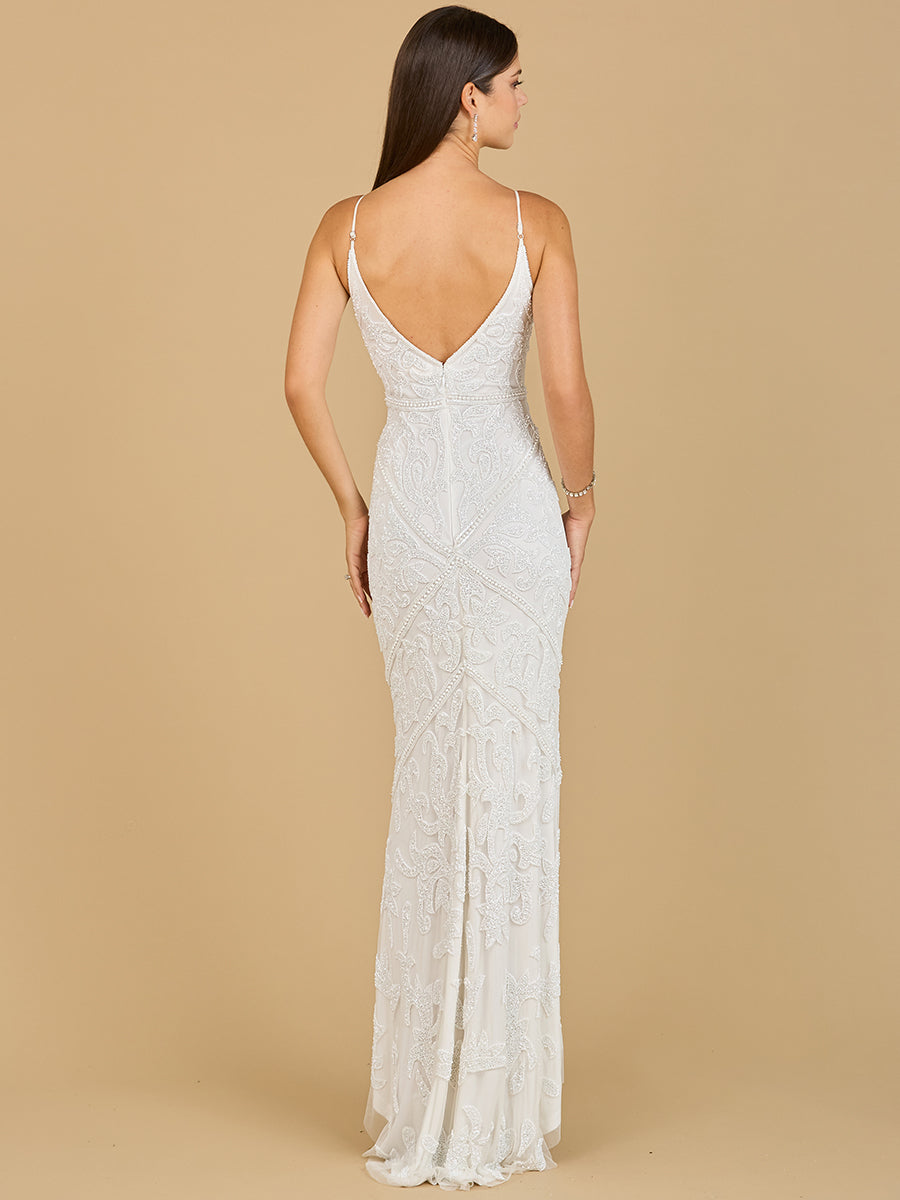 Beaded Spaghetti Strap Fitted Gown
