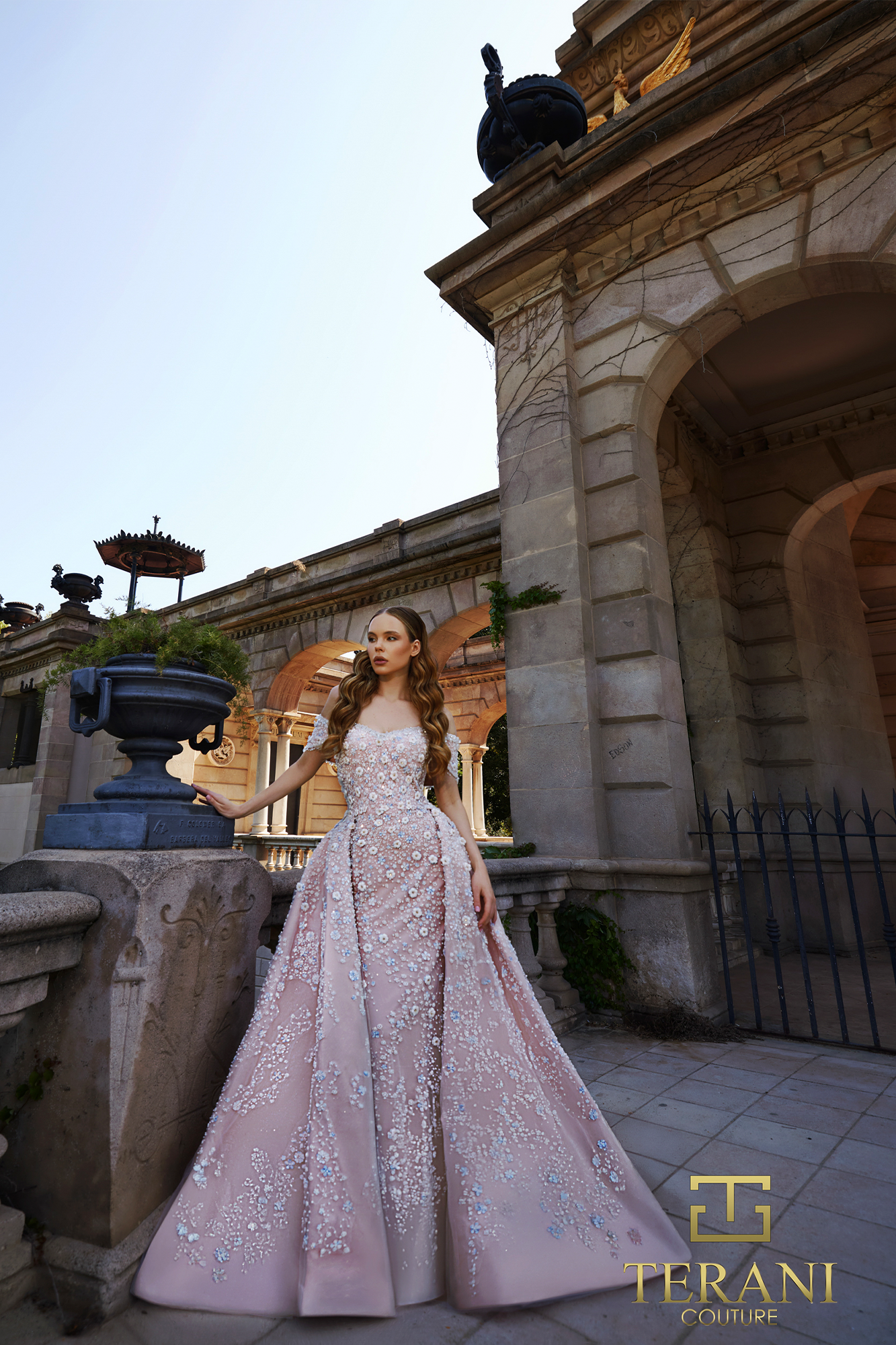 TERANI 261GL6659 Dress Off-Shoulder Beaded Tulle Ballgown