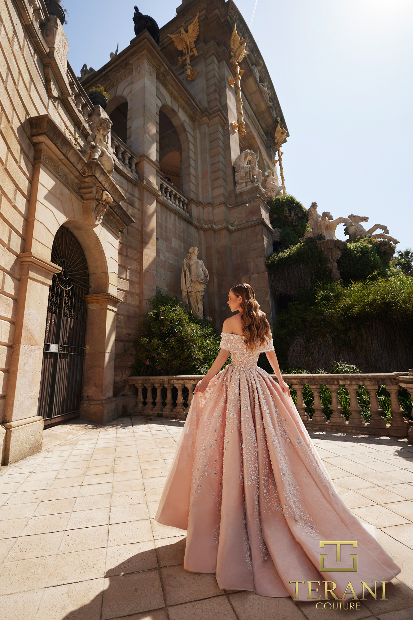 Off-Shoulder Beaded Tulle Ballgown