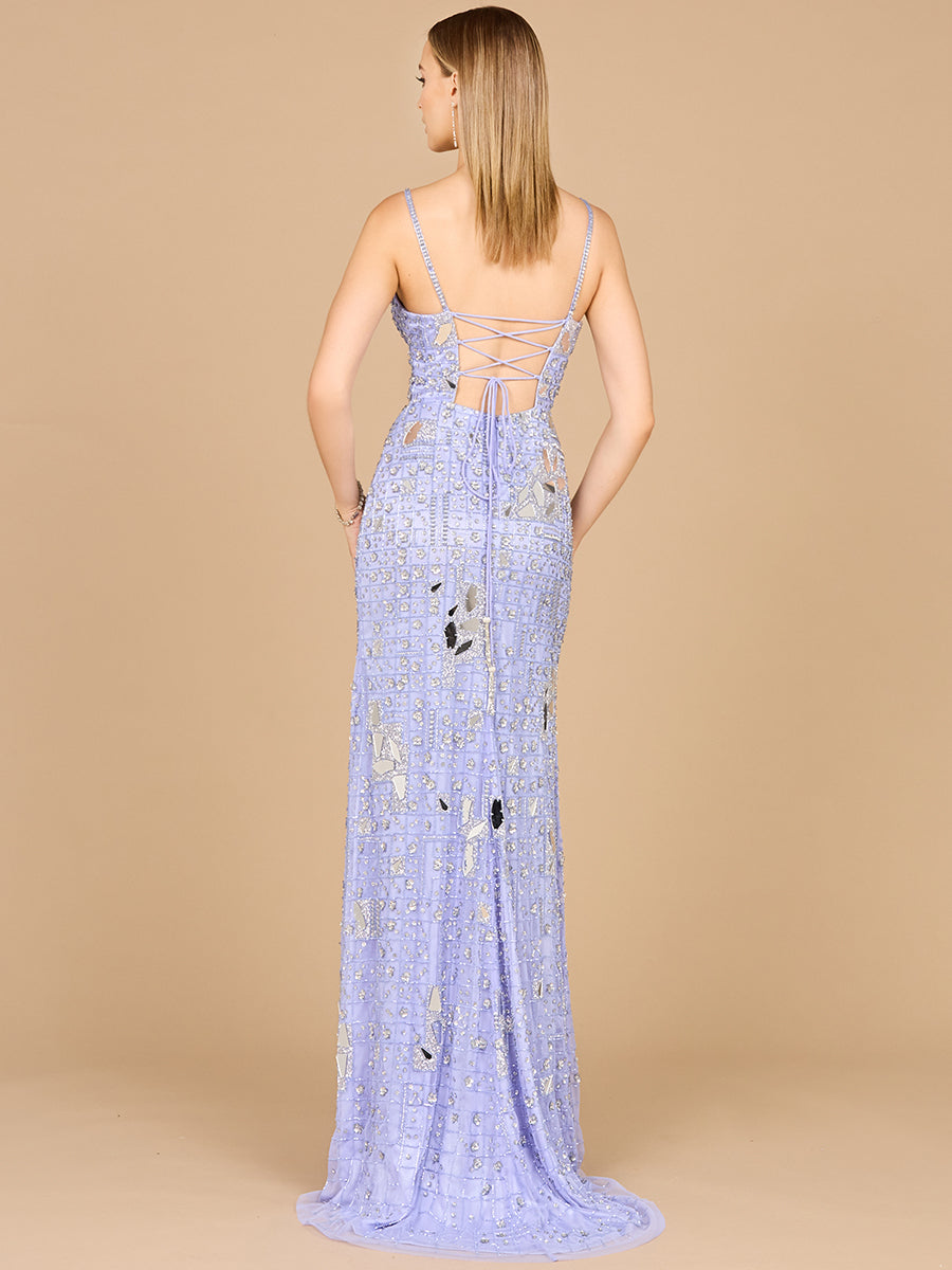 Mirror Beaded Gown With High Slit