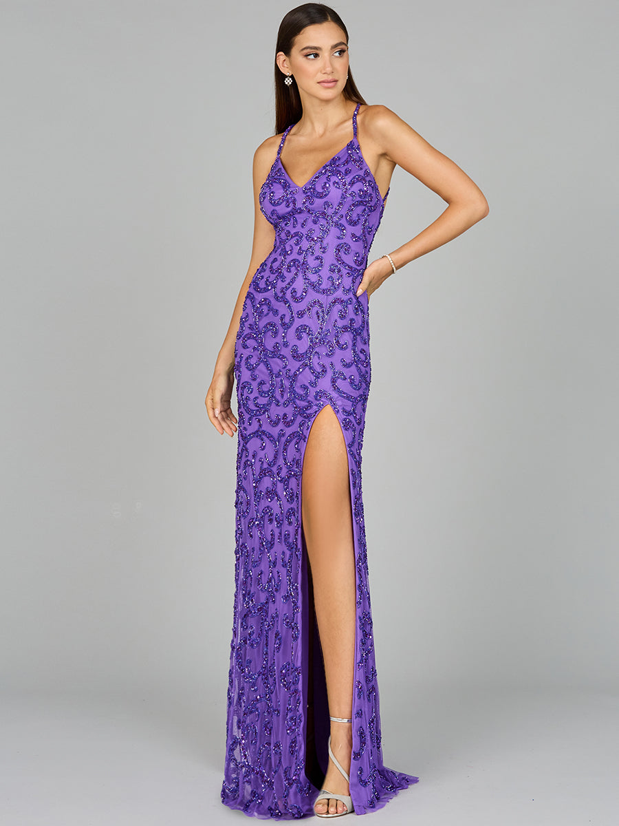 Sultry Beaded Gown with Slit