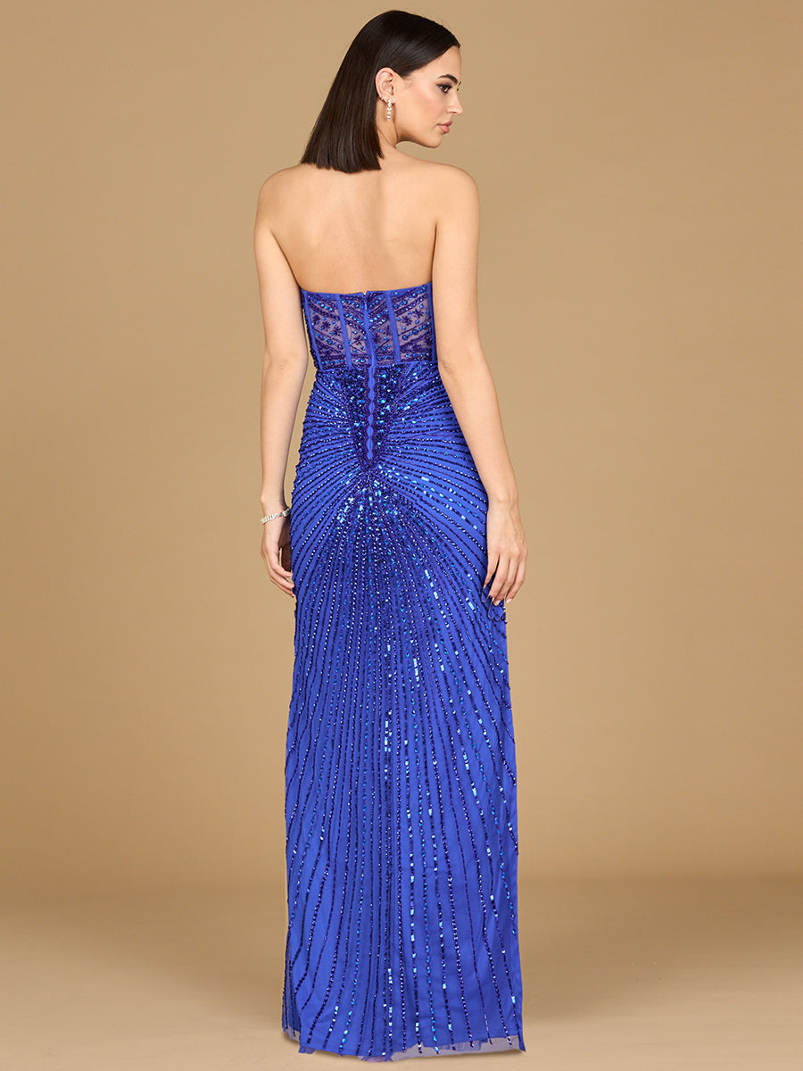 Embellished Strapless Gown with Slit