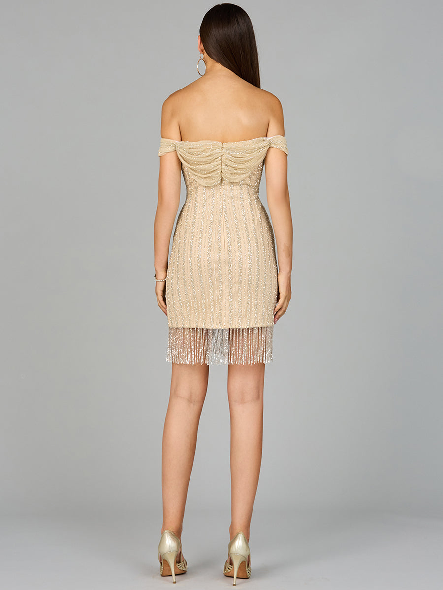 Off Shoulder Fringe Wrap Dress